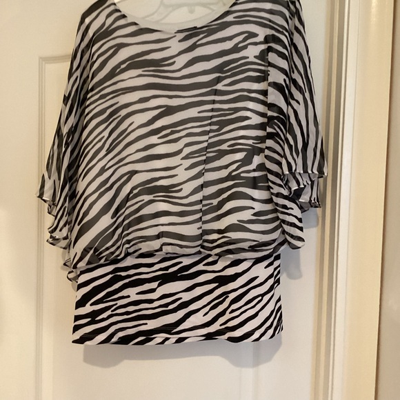Coco Bianco Tops - Zebra Print Chiffon Dolman Sleeve Blouse